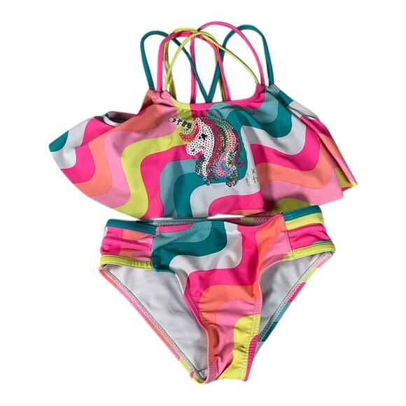 Betsey Johnson Unicorn Swimwear Used Size 6 Two Piece Colorful Great Condition - Picture 3 of 8
